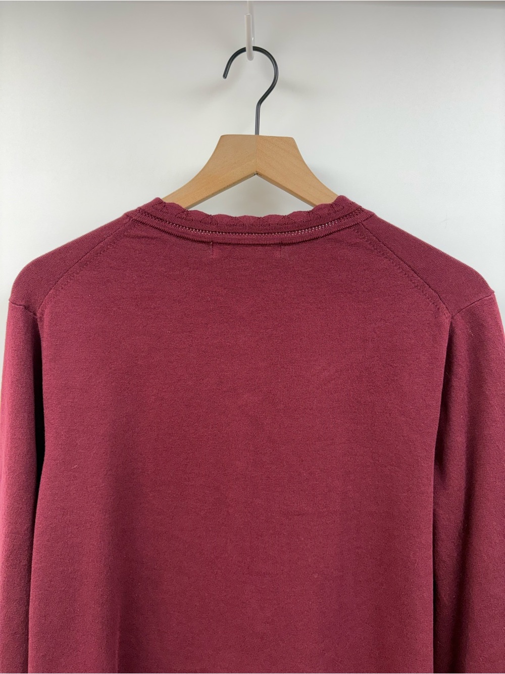 Boden Angela Cotton Scallop Button-Up Cardigan Knit Sweater Burgundy XL - Picture 7 of 9